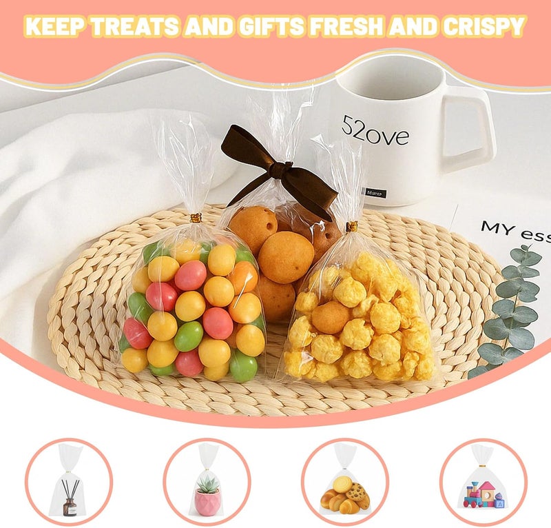 Bonison 8x11 Inch Cellophane Treat Bags - 50pcs Candy Goodie Gift Bags With Twist Ties, Perfect For Party Favors, Candies Cookies Chocolate Gift Wrapping - Image 3